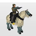 Man Riding A Horse Holding A Gun With Military Style Attire And Saddle
