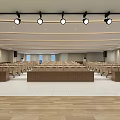 Spacious Conference Hall With Neatly Arranged Seats Wooden Flooring And Ceiling Spotlights
