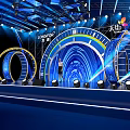 Grand Stage Design With Blue Lighting And Circular Structures 3d model