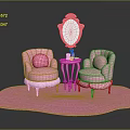 Cute Pink Furniture Set With Armchairs Mirror Side Table And Soft Rug