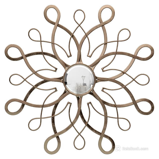 Decorative Metal Frame Mirror With Intricate Curved Patterns And Circular Center 3d model
