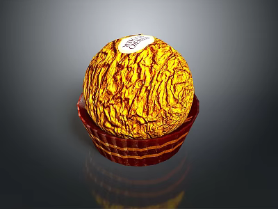 Golden Wrapped Round Chocolate in Brown Paper Cup with Shiny Surface 3d model