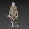 Man in Khaki Military Uniform Wearing Helmet Holding Entrenching Tool and Gear