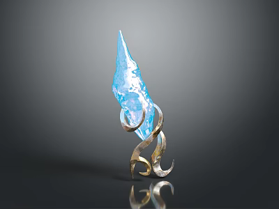Translucent Blue Decorative Glass Sculpture With Spiked Top And Golden Base 3d model