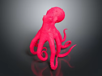 Vibrant Pink Octopus Figurine With Curled Tentacles On Shiny Surface 3d model
