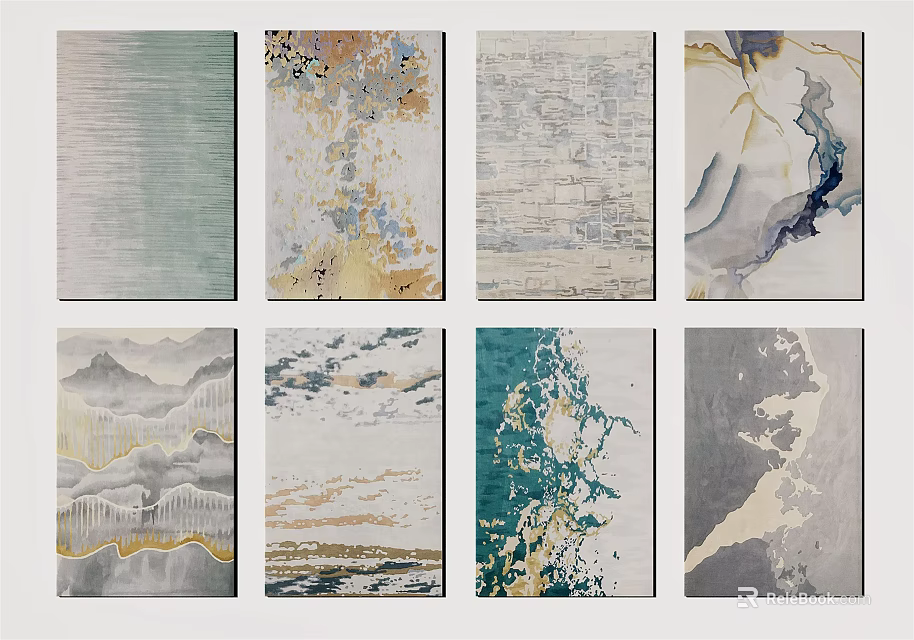 Stylish Modern Square Rugs Featuring Various Abstract Patterns And Colors 3d model