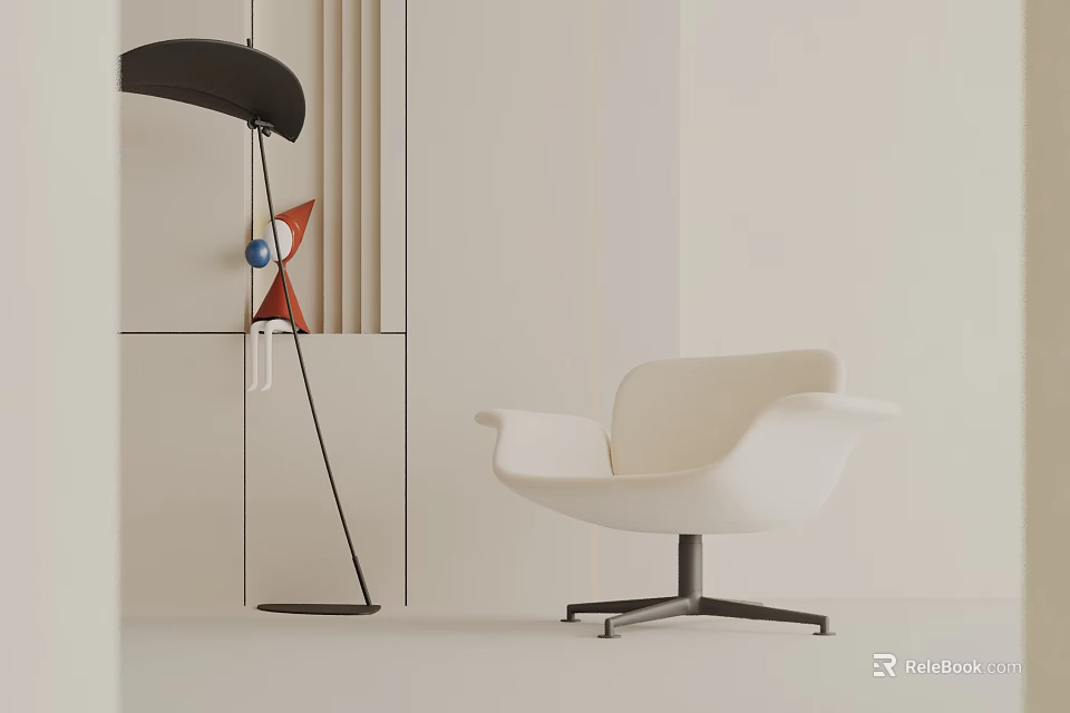 Modern Beige Leisure Chair With Curved Design And Metal Base In Minimalist Interior 3d model 