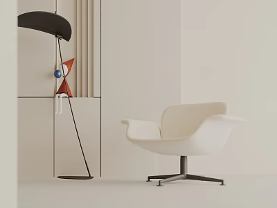 Modern Beige Leisure Chair With Curved Design And Metal Base In Minimalist Interior 3d model
