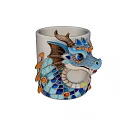 White Dragon Head Decorated Mug With Blue Orange Gold Intricate Patterns And Ornate Design
