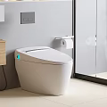 Modern Smart Toilet In Contemporary Bathroom With Wooden Cabinet And Glass Shower