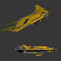Two Yellow Cosmic Spacecraft Flying In Aerospace With Modern Sleek Design