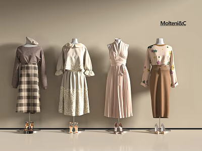 Mannequins Showcasing Mothers&C Various Clothing Styles In Fashion Collection 3d model