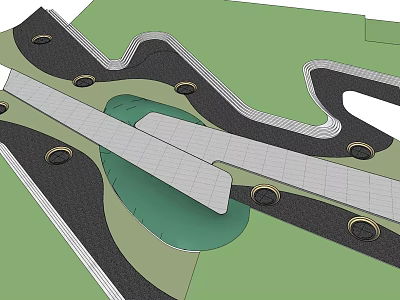 Efficient Municipal Road Layout With Curved Lanes Green Areas And Circular Facilities 3d model