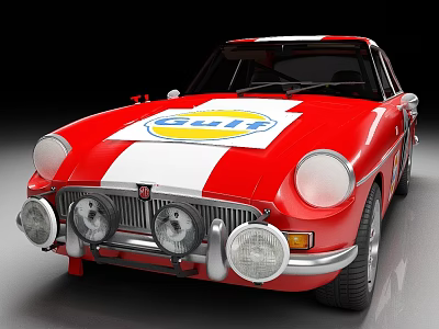 Classic Red Gulf Logo Sports Car With Round Headlights And Vintage Design 3d model