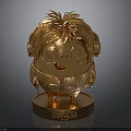 Golden Cartoon Figurine With Fluffy Hair Headphones Smiling Face And DreamWorks Base