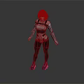 Blue Haired Female Character In Futuristic Armored Suit With Purple Pink Shoes And Tech Design