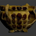 Ancient Yellow Pottery Sculpture Carving With Spotted Pattern And Broken Handles