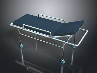 Emergency Medical Stretcher With Stainless Steel Frame Blue Pad And Wheels 3d model