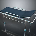 Emergency Medical Stretcher With Stainless Steel Frame Blue Pad And Wheels