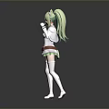 Kids Anime Figure with Green Hair White Outfit Short Skirt Knee High Socks and Tail