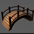 Wooden Arched Bridge with Traditional Railings and Natural Wood Planks for Garden Landscape