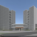 Modern Glass Curtain Wall Office Building Exterior With Twin Towers And Green Balconies