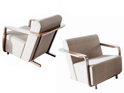 Modern Single Sofa With Fabric Upholstery And Wooden Armrest Design For Living Room 3d model