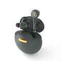 AVENGER Dark Green Wireless Earbuds With Round Charging Case And Gold Accents