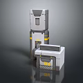 Modern Parking Lot Equipment Gray Tower Structure And Square Unit With Yellow Stripes