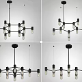 Modern Black Frame Chandelier With Transparent Glass Multiple Lights Design 3d model