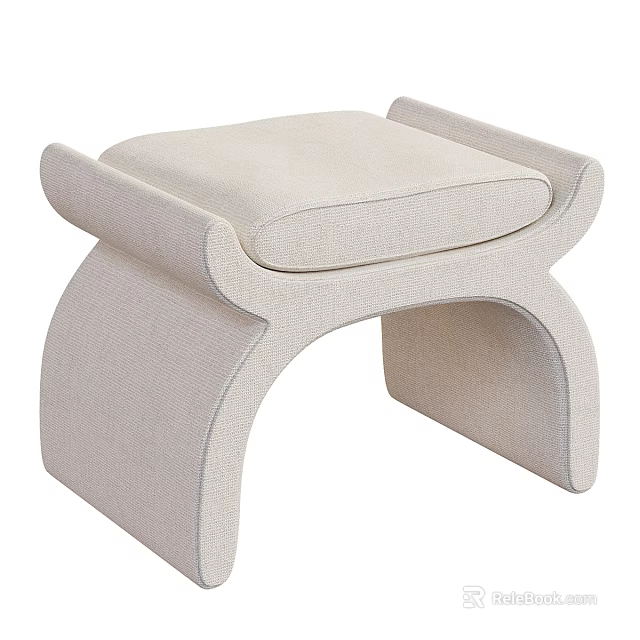 Modern Beige Upholstered Stool With Curved Legs And Soft Fabric Seat 3d model 