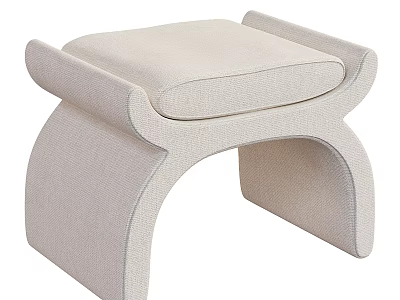Modern Beige Upholstered Stool With Curved Legs And Soft Fabric Seat 3d model