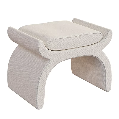 Modern Beige Upholstered Stool With Curved Legs And Soft Fabric Seat 3d model