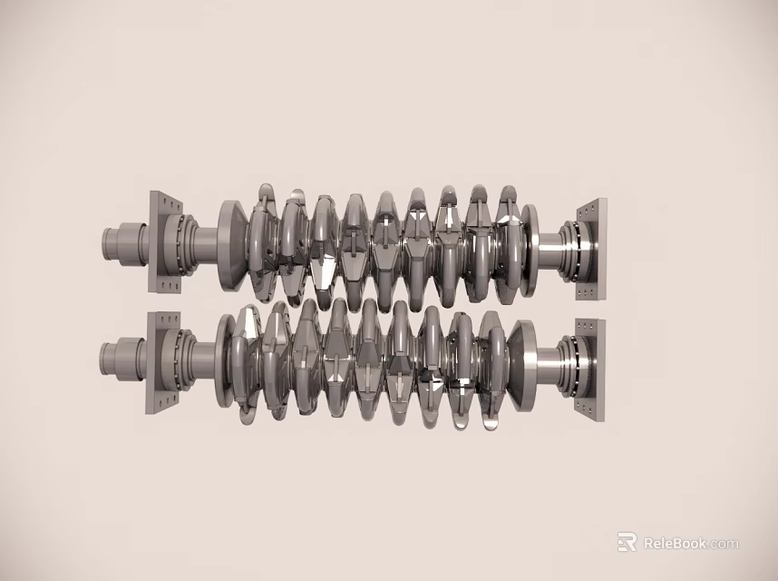 Two Industrial Engine Crankshaft Parts With Gear Structures And Metal Bodies 3d model 