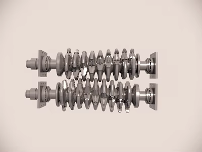 Two Industrial Engine Crankshaft Parts With Gear Structures And Metal Bodies 3d model