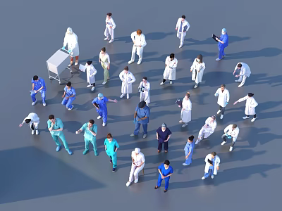 Diverse Team of Healthcare Workers in Various Medical Uniforms Standing Together 3d model