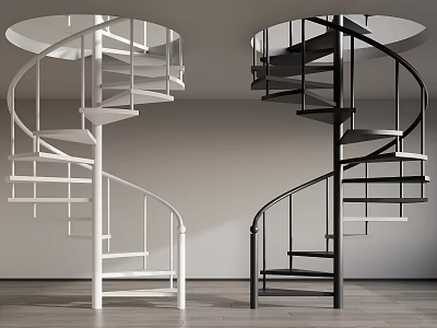 White And Black Spiral Stairs In Minimalist Space 3d model