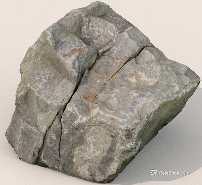 Natural Gray Rock With Visible Cracks And Rough Surface Texture Details 3d model