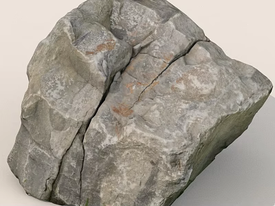 Natural Gray Rock With Visible Cracks And Rough Surface Texture Details 3d model