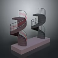 Dark Colored Spiral Stairs 3D Model On Light Platform Base With Railings 3d model