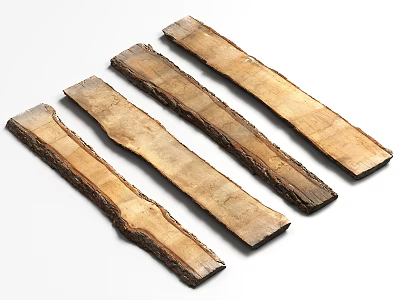 Natural Stone Wood Planks With Bark Edges And Natural Texture In Light Dark Brown Color 3d model