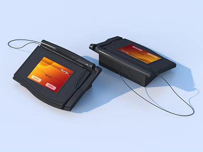 Portable Black Electronic Devices With Orange Screens And Lanyards For Daily Use 3d model