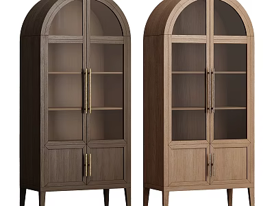 Modern Wooden Bookcase With Arched Glass Doors Metal Handles And Tapered Legs 3d model