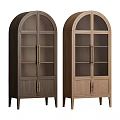 Modern Wooden Bookcase With Arched Glass Doors Metal Handles And Tapered Legs