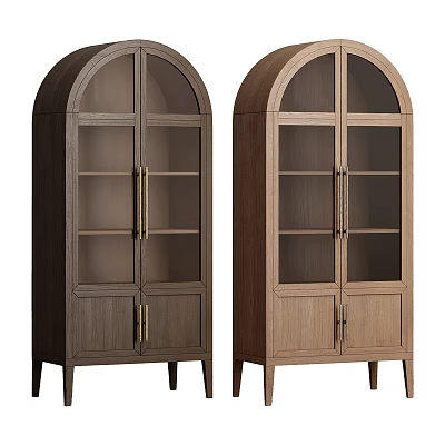 Modern Wooden Bookcase With Arched Glass Doors Metal Handles And Tapered Legs 3d model