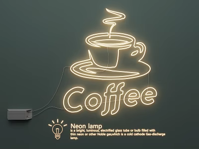 Neon Lamp Combination With Coffee Cup Shape And Coffee Word For Cafe Bar Decor 3d model