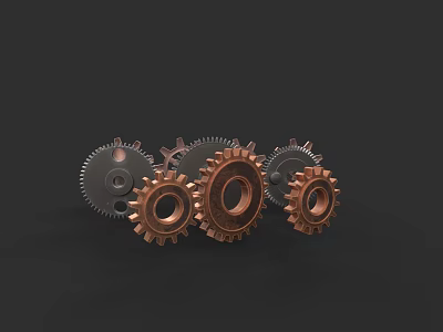 Various Colored Metal Gears in Different Sizes Arranged Together on Dark Background 3d model