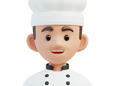 Smiling Cartoon Man Wearing White Chef Hat And Traditional Chef Uniform 3d model