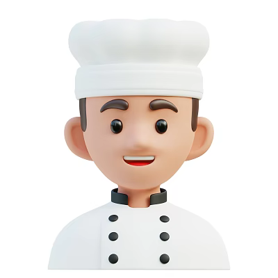 Smiling Cartoon Man Wearing White Chef Hat And Traditional Chef Uniform 3d model