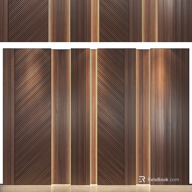 Wooden Wall Paneling With Vertical Stripes And Parallel Wood Grain Design 3d model 